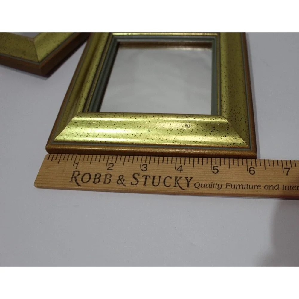Vtg HOMCO Gallery Wall Wood Gold Square Accent Mirrors Wall Mount - Set of 2